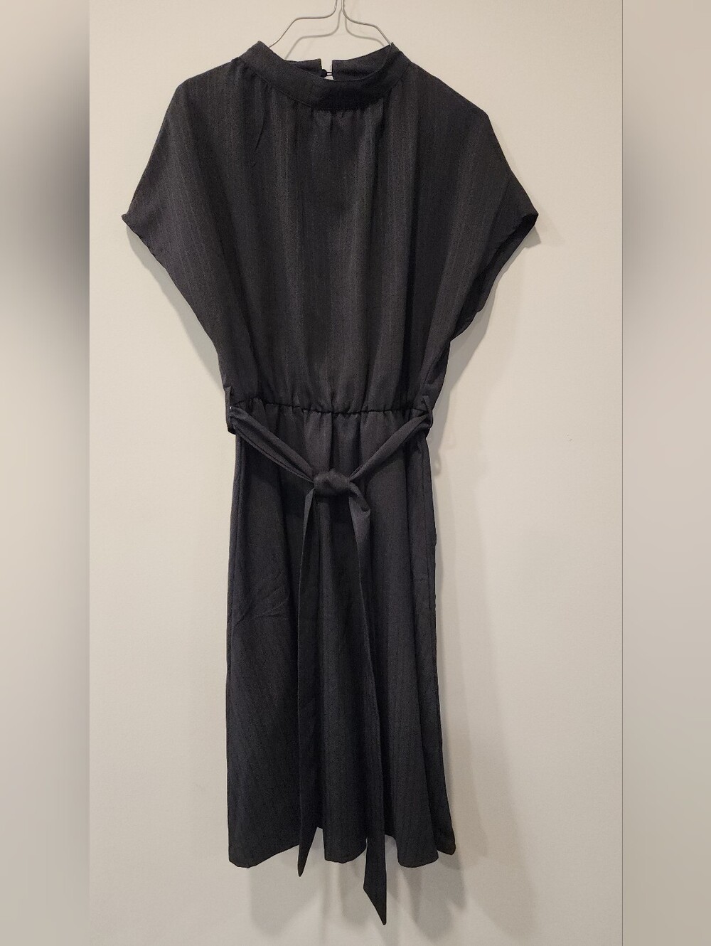 SHEIN Black Short-Sleeve Tie-Waist Maxi Dress Sz M